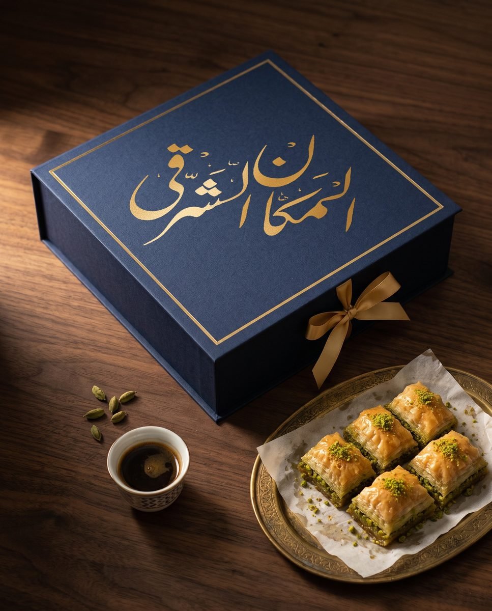 Gift box with the calligraphic logo in gold foil