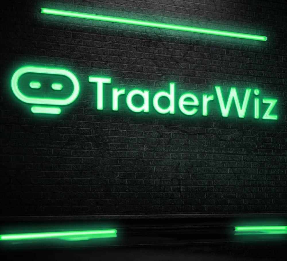 Neon sign of the logo on a brick wall