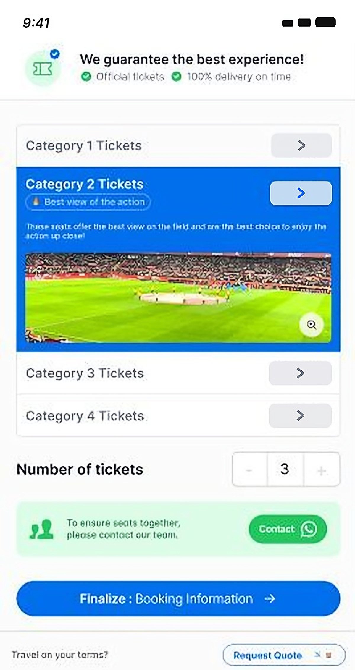 Mobile ticket booking step on a phone
